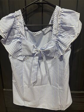Blue & White Striped Ruffle Tie-Front Camisole